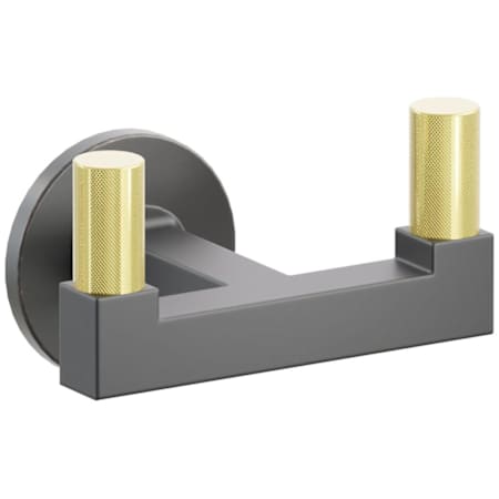 Emtek SELECT Double Robe Hook with Oil Rubbed Bronze Small Disc Rose, Unlacquered Brass Knurled Tips, and Choice of Square Stem Finish Oil Rubbed Bronze Rosette / Flat Black Stem / Unlacquered Brass Tip