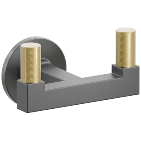 Emtek SELECT Double Robe Hook with Oil Rubbed Bronze Small Disc Rose, French Antique Knurled Tips, and Choice of Square Stem Finish Oil Rubbed Bronze Rosette / Flat Black Stem / French Antique Tip