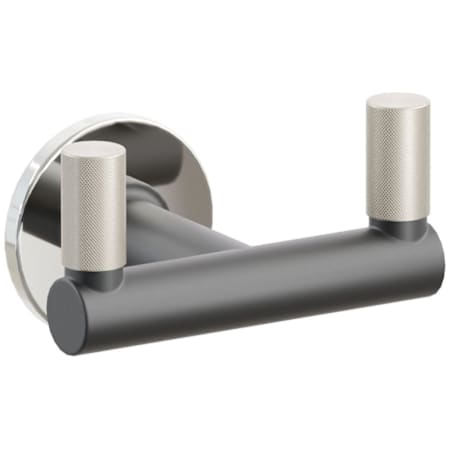 Emtek SELECT Double Robe Hook with Polished Nickel Small Disc Rose, Satin Nickel Knurled Tips, and Choice of Round Stem Finish Polished Nickel Rosette / Flat Black Stem / Satin Nickel Tip