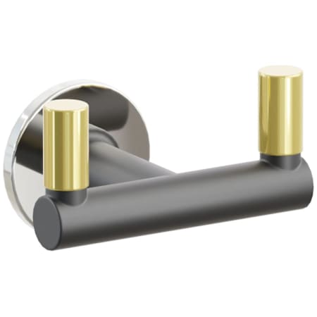 Emtek SELECT Double Robe Hook with Polished Nickel Small Disc Rose, Unlacquered Brass Smooth Tips, and Choice of Round Stem Finish Polished Nickel Rosette / Flat Black Stem / Unlacquered Brass Tip