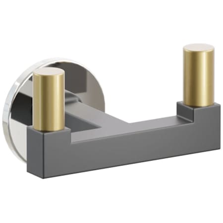 Emtek SELECT Double Robe Hook with Polished Nickel Small Disc Rose, French Antique Smooth Tips, and Choice of Square Stem Finish Polished Nickel Rosette / Flat Black Stem / French Antique Tip