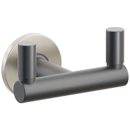 Emtek SELECT Double Robe Hook with Satin Nickel Small Disc Rose, Oil Rubbed Bronze Smooth Tips, and Choice of Round Stem Finish Satin Nickel Rosette / Flat Black Stem / Oil Rubbed Bronze Tip