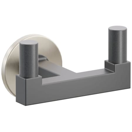 Emtek SELECT Double Robe Hook with Satin Nickel Small Disc Rose, Oil Rubbed Bronze Knurled Tips, and Choice of Square Stem Finish Satin Nickel Rosette / Flat Black Stem / Oil Rubbed Bronze Tip