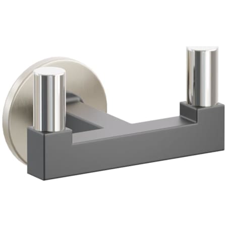 Emtek SELECT Double Robe Hook with Satin Nickel Small Disc Rose, Polished Nickel Smooth Tips, and Choice of Square Stem Finish Satin Nickel Rosette / Flat Black Stem / Polished Nickel Tip