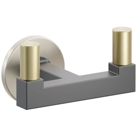 Emtek SELECT Double Robe Hook with Satin Nickel Small Disc Rose, Satin Brass Smooth Tips, and Choice of Square Stem Finish Satin Nickel Rosette / Flat Black Stem / Satin Brass Tip