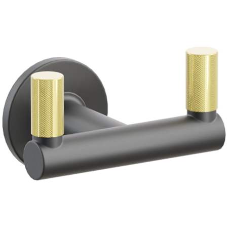 Emtek SELECT Double Robe Hook with Unlacquered Brass Knurled Tips and Choice of Small Disc Rose/Round Stem Finish Flat Black Rosette / Flat Black Stem / Unlacquered Brass Tip