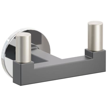 Emtek SELECT Double Robe Hook with Polished Chrome Small Disc Rose, Satin Nickel Smooth Tips, and Choice of Square Stem Finish Polished Chrome Rosette / Flat Black Stem / Satin Nickel Tip