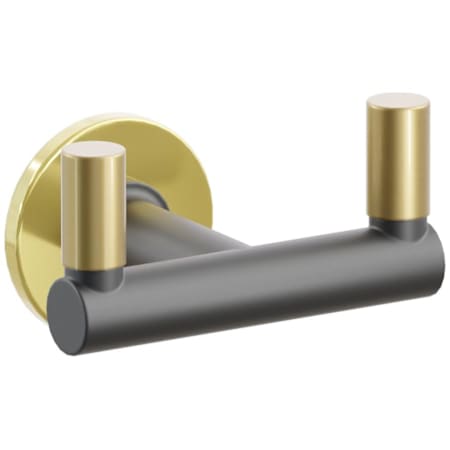 Emtek SELECT Double Robe Hook with Unlacquered Brass Small Disc Rose, French Antique Smooth Tips, and Choice of Round Stem Finish Unlacquered Brass Rosette / Flat Black Stem / French Antique Tip
