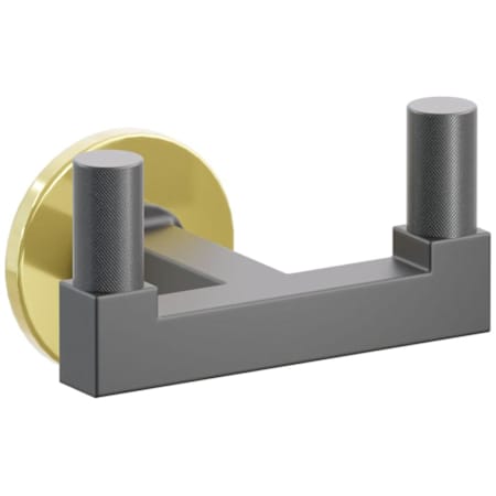 Emtek SELECT Double Robe Hook with Unlacquered Brass Small Disc Rose, Oil Rubbed Bronze Knurled Tips, and Choice of Square Stem Finish Unlacquered Brass Rosette / Flat Black Stem / Oil Rubbed Bronze Tip