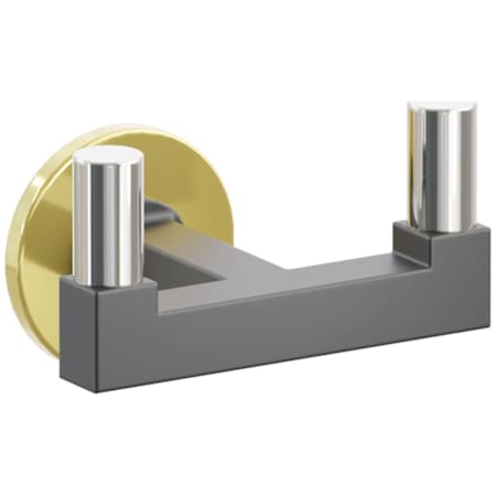 Emtek SELECT Double Robe Hook with Unlacquered Brass Small Disc Rose, Polished Nickel Smooth Tips, and Choice of Square Stem Finish Unlacquered Brass Rosette / Flat Black Stem / Polished Nickel Tip