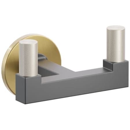 Emtek SELECT Double Robe Hook with French Antique Small Disc Rose, Satin Nickel Knurled Tips, and Choice of Square Stem Finish French Antique Rosette / Flat Black Stem / Satin Nickel Tip