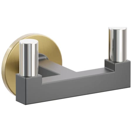 Emtek SELECT Double Robe Hook with French Antique Small Disc Rose, Polished Nickel Smooth Tips, and Choice of Square Stem Finish French Antique Rosette / Flat Black Stem / Polished Nickel Tip