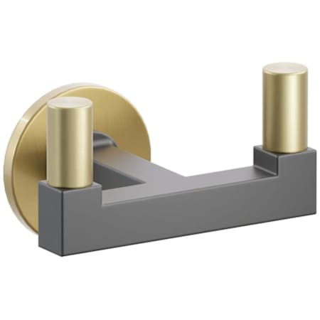 Emtek SELECT Double Robe Hook with French Antique Small Disc Rose, Satin Brass Smooth Tips, and Choice of Square Stem Finish French Antique Rosette / Flat Black Stem / Satin Brass Tip