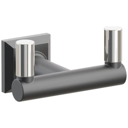 Emtek SELECT Double Robe Hook with Oil Rubbed Bronze Chamfered Square Rose, Polished Nickel Smooth Tips, and Choice of Round Stem Finish Oil Rubbed Bronze Rosette / Flat Black Stem / Polished Nickel Tip