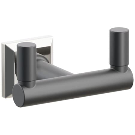 Emtek SELECT Double Robe Hook with Polished Nickel Chamfered Square Rose and Choice of Round Stem/Smooth Tips Finish Polished Nickel Rosette / Flat Black Stem / Flat Black Tip