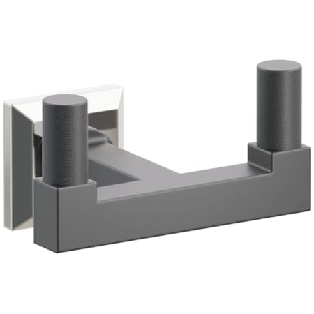 Emtek SELECT Double Robe Hook with Polished Nickel Chamfered Square Rose and Choice of Square Stem/Knurled Tips Finish Polished Nickel Rosette / Flat Black Stem / Flat Black Tip