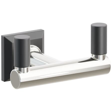 Emtek SELECT Double Robe Hook with Polished Nickel Round Stem and Choice of Chamfered Square Rose/Smooth Tips Finish Flat Black Rosette / Polished Nickel Stem / Flat Black Tip