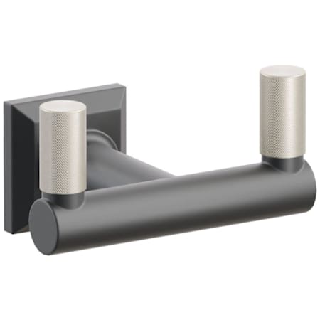 Emtek SELECT Double Robe Hook with Satin Nickel Knurled Tips and Choice of Chamfered Square Rose/Round Stem Finish Flat Black Rosette / Flat Black Stem / Satin Nickel Tip