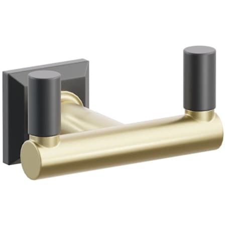 Emtek SELECT Double Robe Hook with Satin Brass Round Stem and Choice of Chamfered Square Rose/Smooth Tips Finish Flat Black Rosette / Satin Brass Stem / Flat Black Tip