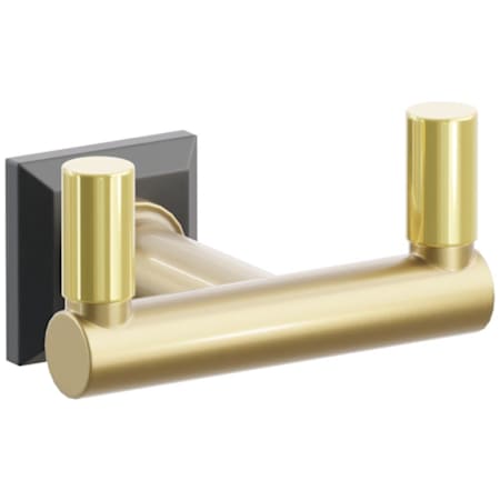Emtek SELECT Double Robe Hook with Flat Black Chamfered Square Rose, Unlacquered Brass Smooth Tips, and Choice of Round Stem Finish Flat Black Rosette / French Antique Stem / Unlacquered Brass Tip