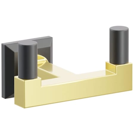 Emtek SELECT Double Robe Hook with Unlacquered Brass Square Stem and Choice of Chamfered Square Rose/Smooth Tips Finish Flat Black Rosette / Unlacquered Brass Stem / Flat Black Tip