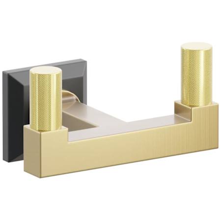 Emtek SELECT Double Robe Hook with Flat Black Chamfered Square Rose, Unlacquered Brass Knurled Tips, and Choice of Square Stem Finish Flat Black Rosette / French Antique Stem / Unlacquered Brass Tip