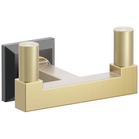 Emtek SELECT Double Robe Hook with Flat Black Chamfered Square Rose, Satin Brass Knurled Tips, and Choice of Square Stem Finish Flat Black Rosette / French Antique Stem / Satin Brass Tip