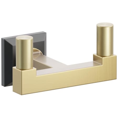 Emtek SELECT Double Robe Hook with Flat Black Chamfered Square Rose, Satin Brass Smooth Tips, and Choice of Square Stem Finish Flat Black Rosette / French Antique Stem / Satin Brass Tip