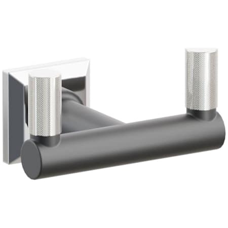 Emtek SELECT Double Robe Hook with Polished Chrome Chamfered Square Rose, Polished Nickel Knurled Tips, and Choice of Round Stem Finish Polished Chrome Rosette / Flat Black Stem / Polished Nickel Tip