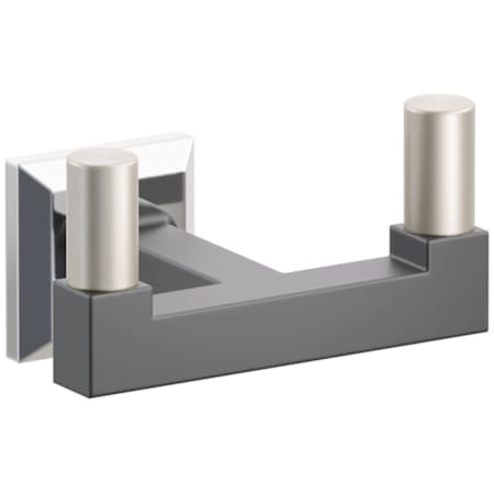 Emtek SELECT Double Robe Hook with Polished Chrome Chamfered Square Rose, Satin Nickel Smooth Tips, and Choice of Square Stem Finish Polished Chrome Rosette / Flat Black Stem / Satin Nickel Tip