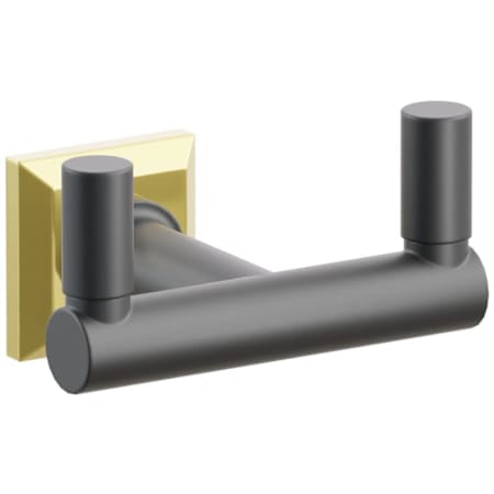 Emtek SELECT Double Robe Hook with Unlacquered Brass Chamfered Square Rose and Choice of Round Stem/Smooth Tips Finish Unlacquered Brass Rosette / Flat Black Stem / Flat Black Tip