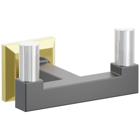 Emtek SELECT Double Robe Hook with Unlacquered Brass Chamfered Square Rose, Polished Chrome Knurled Tips, and Choice of Square Stem Finish Unlacquered Brass Rosette / Flat Black Stem / Polished Chrome Tip