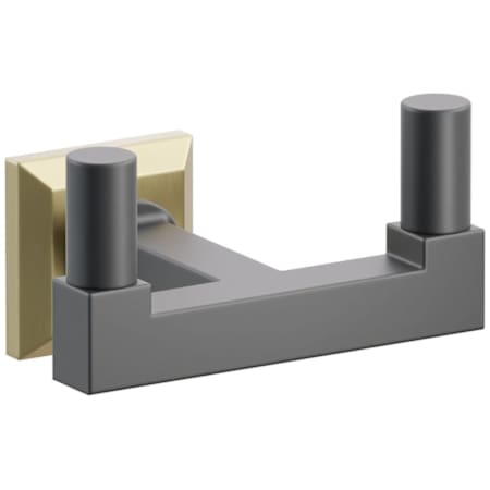 Emtek SELECT Double Robe Hook with Satin Brass Chamfered Square Rose and Choice of Square Stem/Smooth Tips Finish Satin Brass Rosette / Flat Black Stem / Flat Black Tip