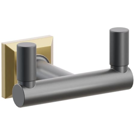 Emtek SELECT Double Robe Hook with French Antique Chamfered Square Rose, Flat Black Smooth Tips, and Choice of Round Stem Finish French Antique Rosette / Oil Rubbed Bronze Stem / Flat Black Tip