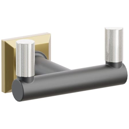 Emtek SELECT Double Robe Hook with French Antique Chamfered Square Rose, Polished Nickel Knurled Tips, and Choice of Round Stem Finish French Antique Rosette / Flat Black Stem / Polished Nickel Tip