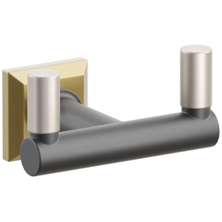 Emtek SELECT Double Robe Hook with French Antique Chamfered Square Rose, Satin Nickel Smooth Tips, and Choice of Round Stem Finish French Antique Rosette / Flat Black Stem / Satin Nickel Tip