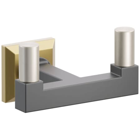 Emtek SELECT Double Robe Hook with French Antique Chamfered Square Rose, Satin Nickel Smooth Tips, and Choice of Square Stem Finish French Antique Rosette / Flat Black Stem / Satin Nickel Tip