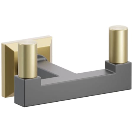Emtek SELECT Double Robe Hook with French Antique Chamfered Square Rose, Satin Brass Smooth Tips, and Choice of Square Stem Finish French Antique Rosette / Flat Black Stem / Satin Brass Tip