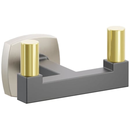 Emtek SELECT Double Robe Hook with Satin Nickel Soft Square Rose, Unlacquered Brass Smooth Tips, and Choice of Square Stem Finish Satin Nickel Rosette / Flat Black Stem / Unlacquered Brass Tip
