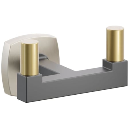 Emtek SELECT Double Robe Hook with Satin Nickel Soft Square Rose, French Antique Smooth Tips, and Choice of Square Stem Finish Satin Nickel Rosette / Flat Black Stem / French Antique Tip