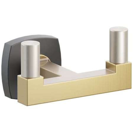 Emtek SELECT Double Robe Hook with Flat Black Soft Square Rose, Satin Nickel Smooth Tips, and Choice of Square Stem Finish Flat Black Rosette / French Antique Stem / Satin Nickel Tip