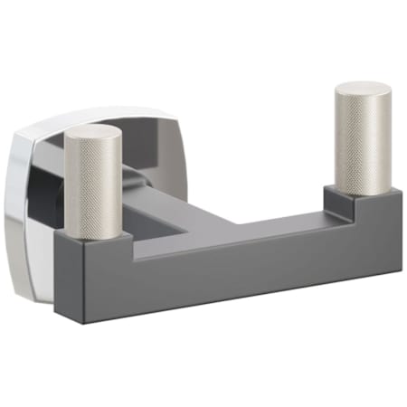 Emtek SELECT Double Robe Hook with Polished Chrome Soft Square Rose, Satin Nickel Knurled Tips, and Choice of Square Stem Finish Polished Chrome Rosette / Flat Black Stem / Satin Nickel Tip