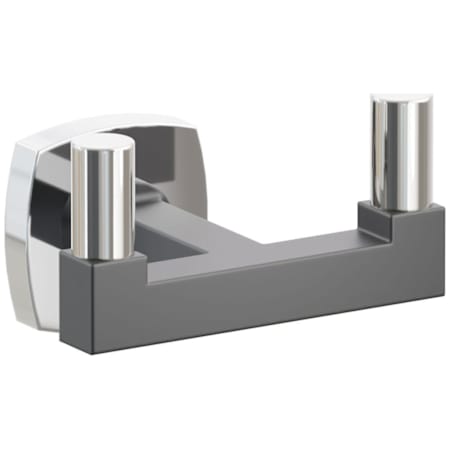 Emtek SELECT Double Robe Hook with Polished Chrome Soft Square Rose, Polished Nickel Smooth Tips, and Choice of Square Stem Finish Polished Chrome Rosette / Flat Black Stem / Polished Nickel Tip