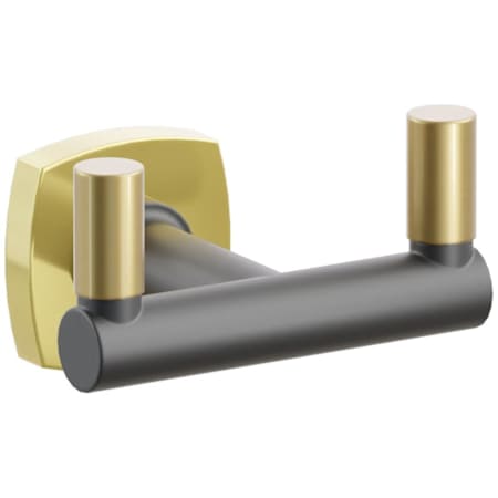 Emtek SELECT Double Robe Hook with Unlacquered Brass Soft Square Rose, French Antique Smooth Tips, and Choice of Round Stem Finish Unlacquered Brass Rosette / Flat Black Stem / French Antique Tip