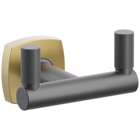Emtek SELECT Double Robe Hook with French Antique Soft Square Rose and Choice of Round Stem/Knurled Tips Finish French Antique Rosette / Flat Black Stem / Flat Black Tip