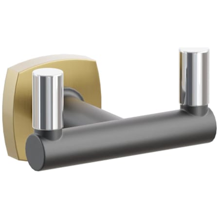 Emtek SELECT Double Robe Hook with French Antique Soft Square Rose, Polished Chrome Smooth Tips, and Choice of Round Stem Finish French Antique Rosette / Flat Black Stem / Polished Chrome Tip