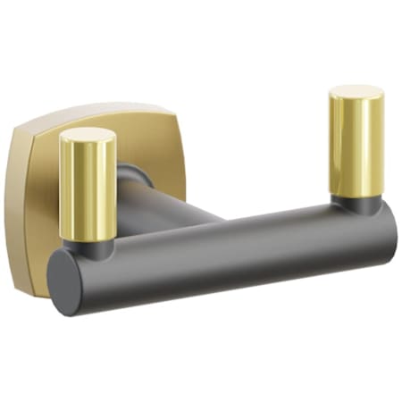 Emtek SELECT Double Robe Hook with French Antique Soft Square Rose, Unlacquered Brass Smooth Tips, and Choice of Round Stem Finish French Antique Rosette / Flat Black Stem / Unlacquered Brass Tip