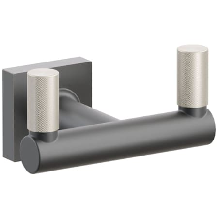 Emtek SELECT Double Robe Hook with Oil Rubbed Bronze Small Square Rose, Satin Nickel Knurled Tips, and Choice of Round Stem Finish Oil Rubbed Bronze Rosette / Flat Black Stem / Satin Nickel Tip