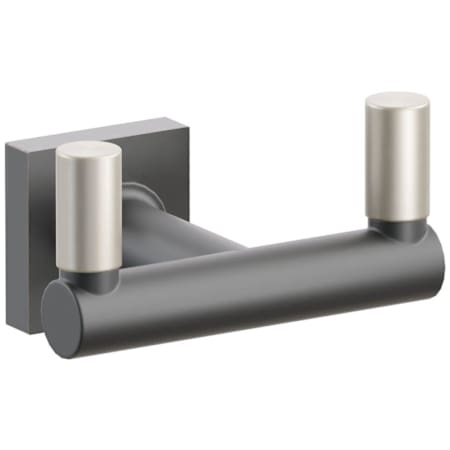 Emtek SELECT Double Robe Hook with Oil Rubbed Bronze Small Square Rose, Satin Nickel Smooth Tips, and Choice of Round Stem Finish Oil Rubbed Bronze Rosette / Flat Black Stem / Satin Nickel Tip