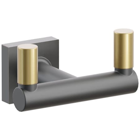 Emtek SELECT Double Robe Hook with Oil Rubbed Bronze Small Square Rose, French Antique Smooth Tips, and Choice of Round Stem Finish Oil Rubbed Bronze Rosette / Flat Black Stem / French Antique Tip